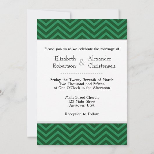 Faire-part de mariage Chevron Vert foncé (Devant)
