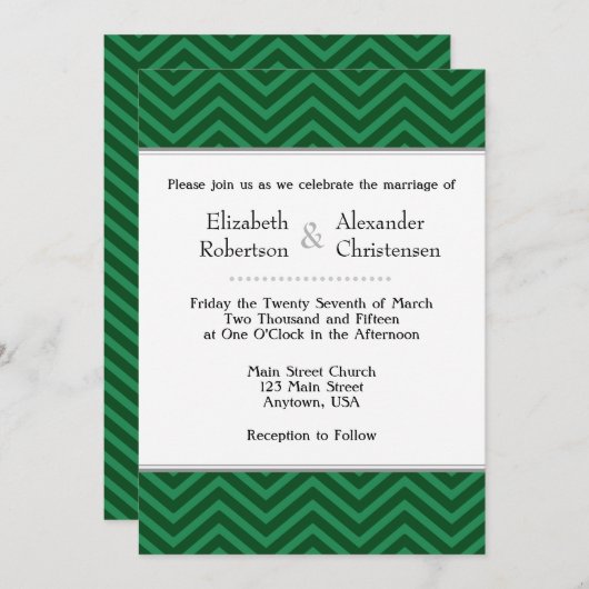 Faire-part de mariage Chevron Vert foncé (Devant / Derrière)