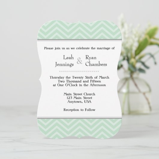 Faire-part de mariage Chevron vert Mint (Debout devant)