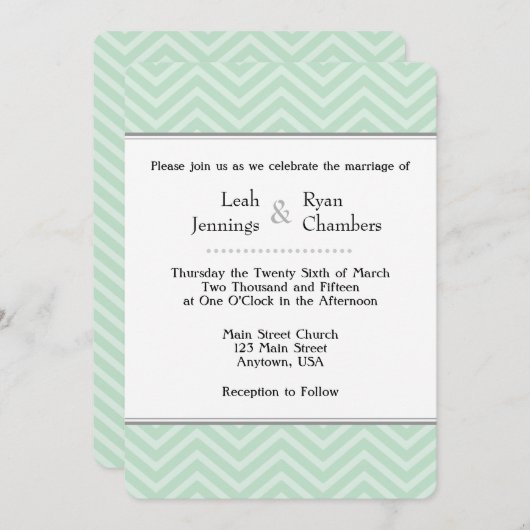 Faire-part de mariage Chevron vert Mint (Devant / Derrière)