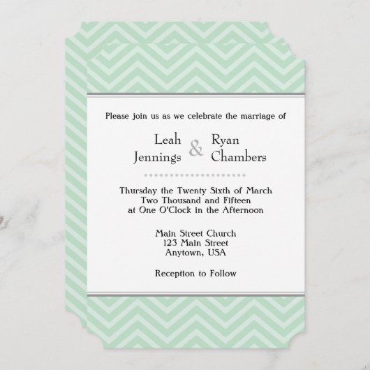 Faire-part de mariage Chevron vert Mint (Devant / Derrière)
