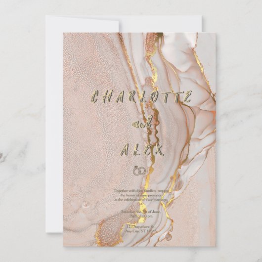 Faire-part de mariage chic à l'encre d'alcool (Devant)