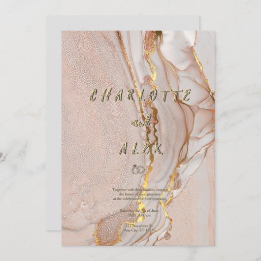 Faire-part de mariage chic à l'encre d'alcool (Devant / Derrière)