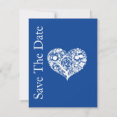 Faire-part de mariage chic bleu et blanc en forme (Dos)