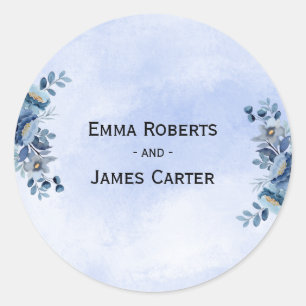 Faire-part de mariage chic bleu floral autocollant