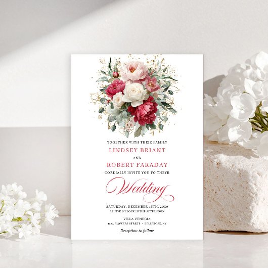 Faire-part de mariage Chic Boho Rouge Blush Verdur
