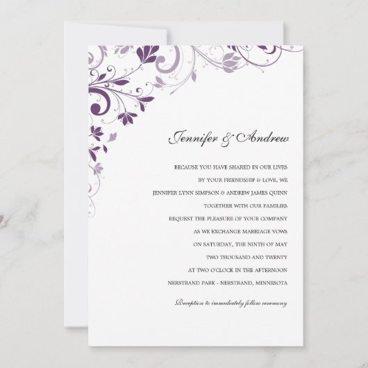 Faire-part de mariage Chic Bouquet (Prune) (Devant)