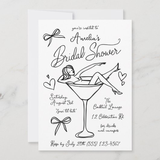 Faire-Part de Mariage Chic Dessiné à la Main (Devant)