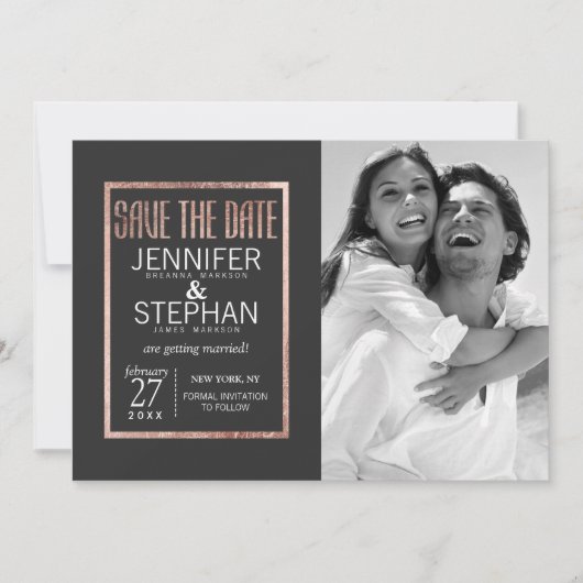 Faire-Part de Mariage Chic en Faux Or Rose (Devant)