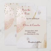 Faire-part de mariage chic en marbre blanc et or (Devant / Derrière)