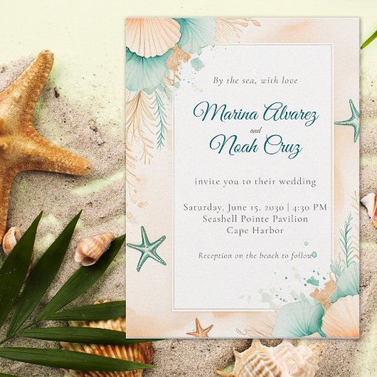 Faire-part de mariage chic et côtier à l'aquarelle