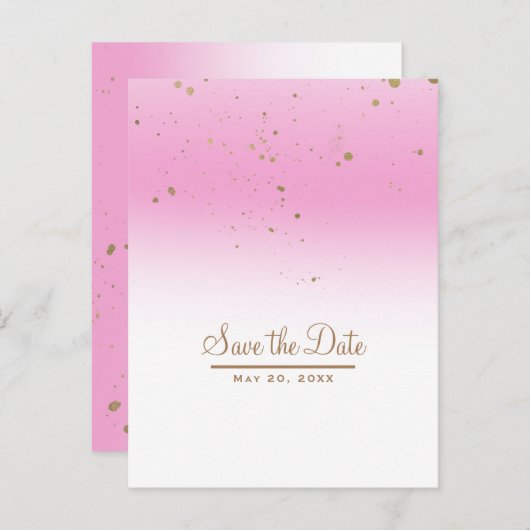 Faire-part de mariage chic et moderne rose et or (Devant / Derrière)