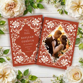Faire-part de mariage chic et vintage Brick Red