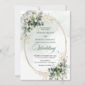 Faire-part de mariage chic eucalyptus rose blanche (Devant)