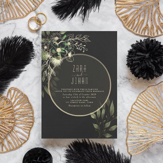 Faire-part de mariage chic gothique or et noir