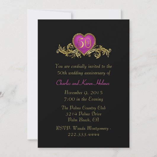 Faire-part de mariage chic noir et or pour noces d (Devant)