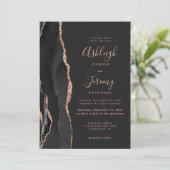 Faire-part de mariage chic noir or rose agate fonc (Debout devant)