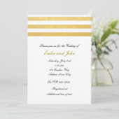 Faire-part de mariage chic rayé avec feuille dorée (Debout devant)