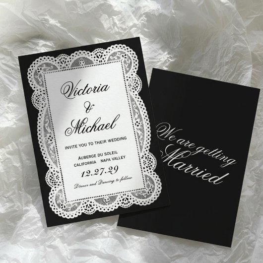 Faire-part de mariage chic romantique à dentelle e