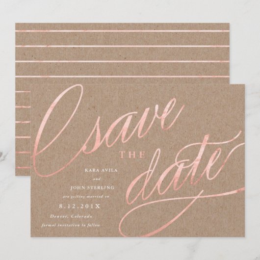 Faire-Part de Mariage Chic Rustique Rose Gold | Ro (Devant / Derrière)