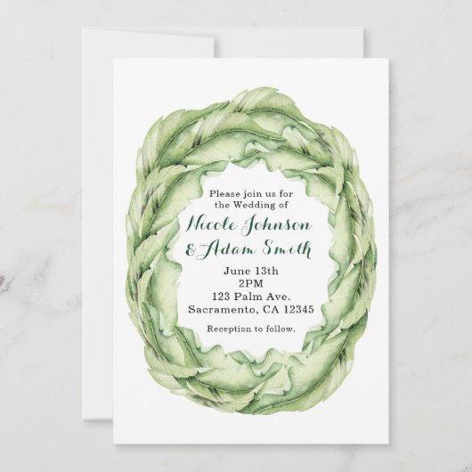 Faire-Part de Mariage Chic Tropical Feuilles Vinta (Devant)