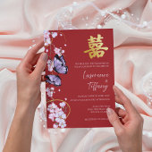 Faire-part de mariage chinois bilingue papillon