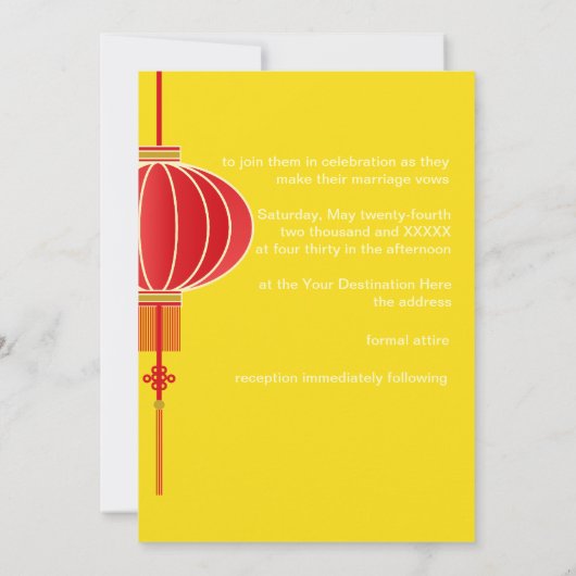 Faire-part de mariage chinois de lanterne de (Dos)