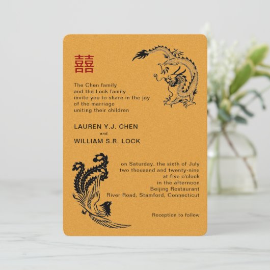 Faire-part de mariage chinois Dragon-Phoenix moder (Debout devant)