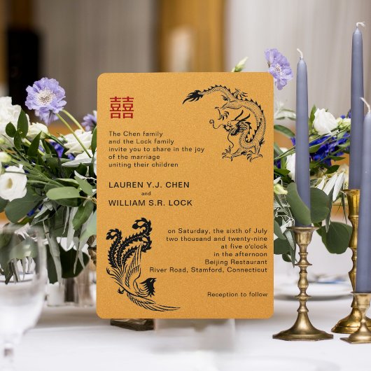 Faire-part de mariage chinois Dragon-Phoenix moder