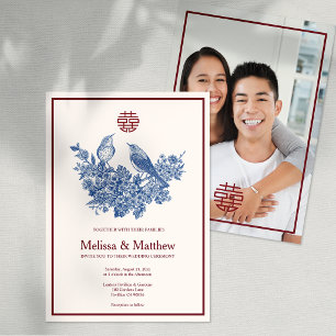 Faire-part de mariage chinois floral pie élégant