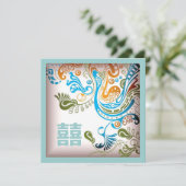 Faire-part de mariage chinois Phoenix Bleu Moderne (Debout devant)