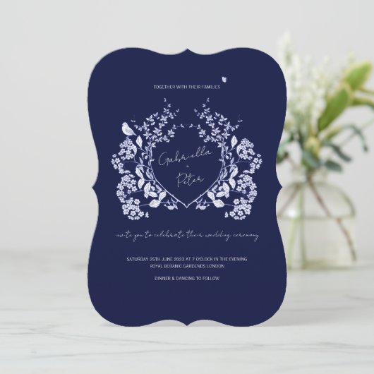 Faire-part de mariage Chinoiserie bleue (Debout devant)