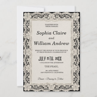 Faire-part de mariage Chocolate Black Lace Old Mon