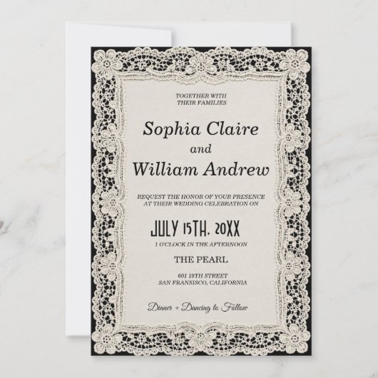 Faire-part de mariage Chocolate Black Lace Old Mon (Devant)