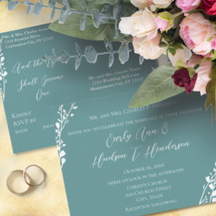 Faire-part de mariage chrétien bleu sarcelle