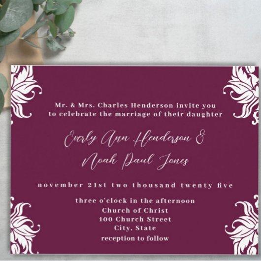 Faire-part de mariage chrétien Deep Plum