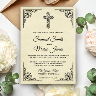 Faire-part de mariage chrétien élégant vintage ave