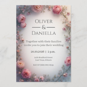 Faire-part de mariage chrétien floral minimaliste