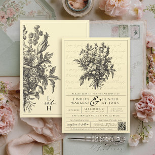Faire-part de mariage chrétien QR Floral Vintage J