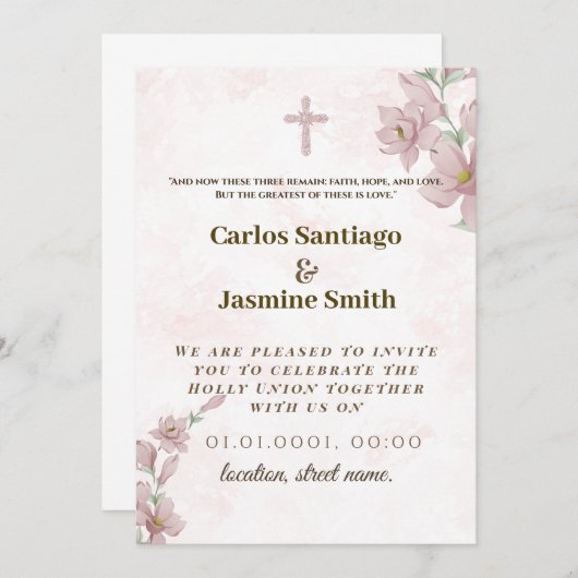 Faire-part de mariage chrétienne (Devant / Derrière)