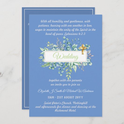 Faire-part de mariage chrétienne moderne (Devant / Derrière)