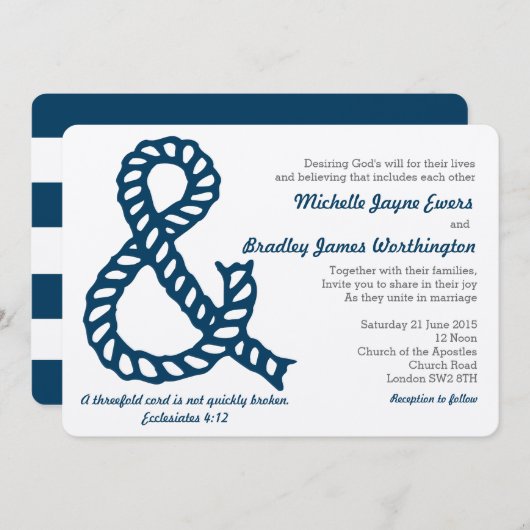 Faire-part de mariage chrétienne nautique (Devant / Derrière)