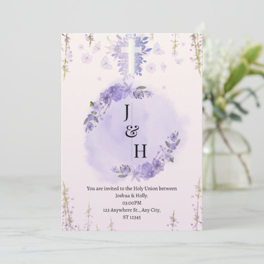 Faire-part de mariage chrétienne personnalisable (Debout devant)