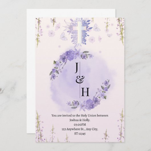 Faire-part de mariage chrétienne personnalisable (Devant / Derrière)