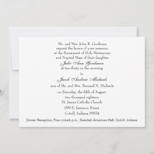 Faire-part de mariage chrétienne traditionnelle (Dos)