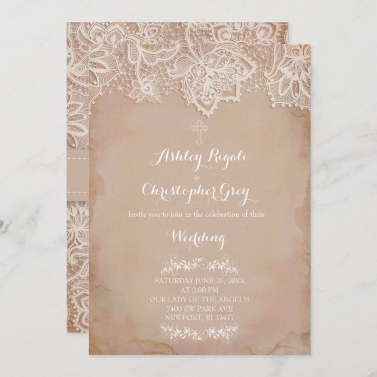 Faire-part de mariage chrétienne vintage (Devant / Derrière)