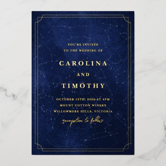 Faire-part de mariage Ciel de nuit céleste (Recto)