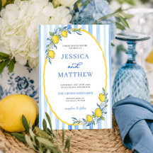 Faire-part de mariage Citron rayé Bleu Méditerrané