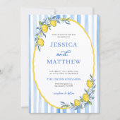Faire-part de mariage Citron rayé Bleu Méditerrané (Devant)