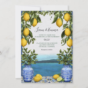 Faire-part de mariage Citrons Carreaux Bleu Médite